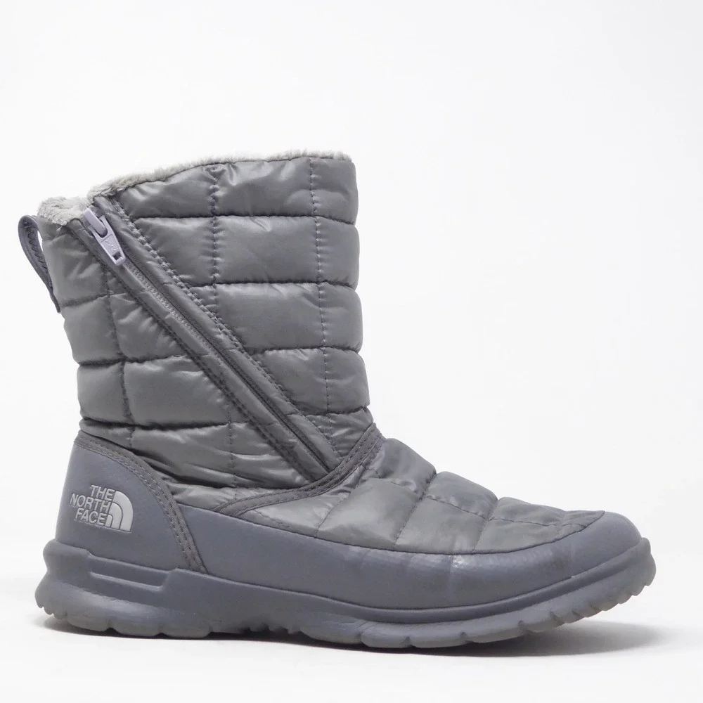 The North Face Womens Thermoball Boots Grey Quilted Faux Fur Lined Size 7